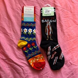 Fanatics and Cheek Boss Colorful Floral and Bacon Unisex Socks